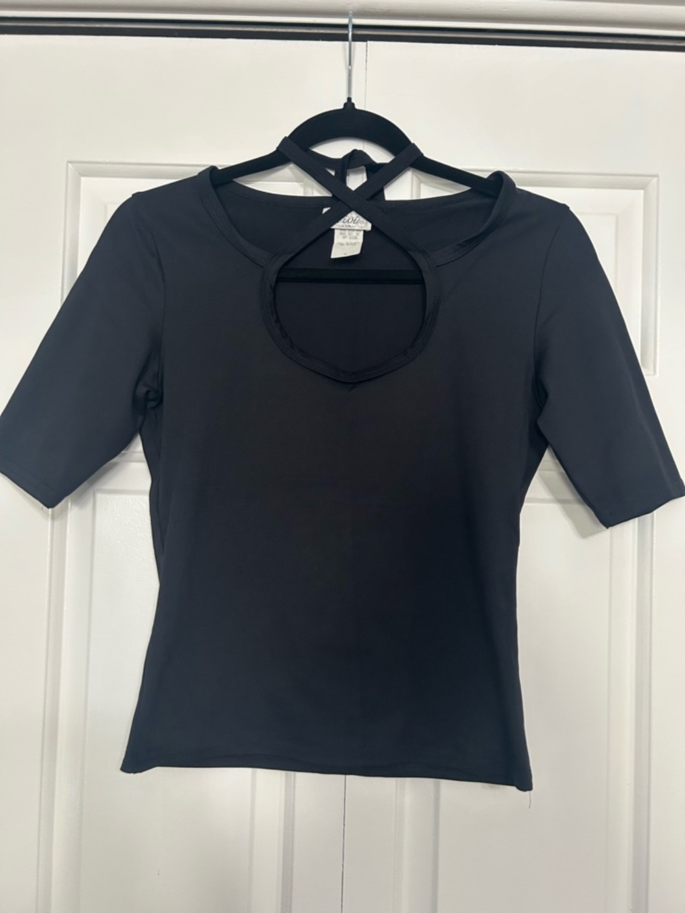 Vintage 90s/Y2K ViVI Black Short Sleeve Top with Strappy Cutout Neckline